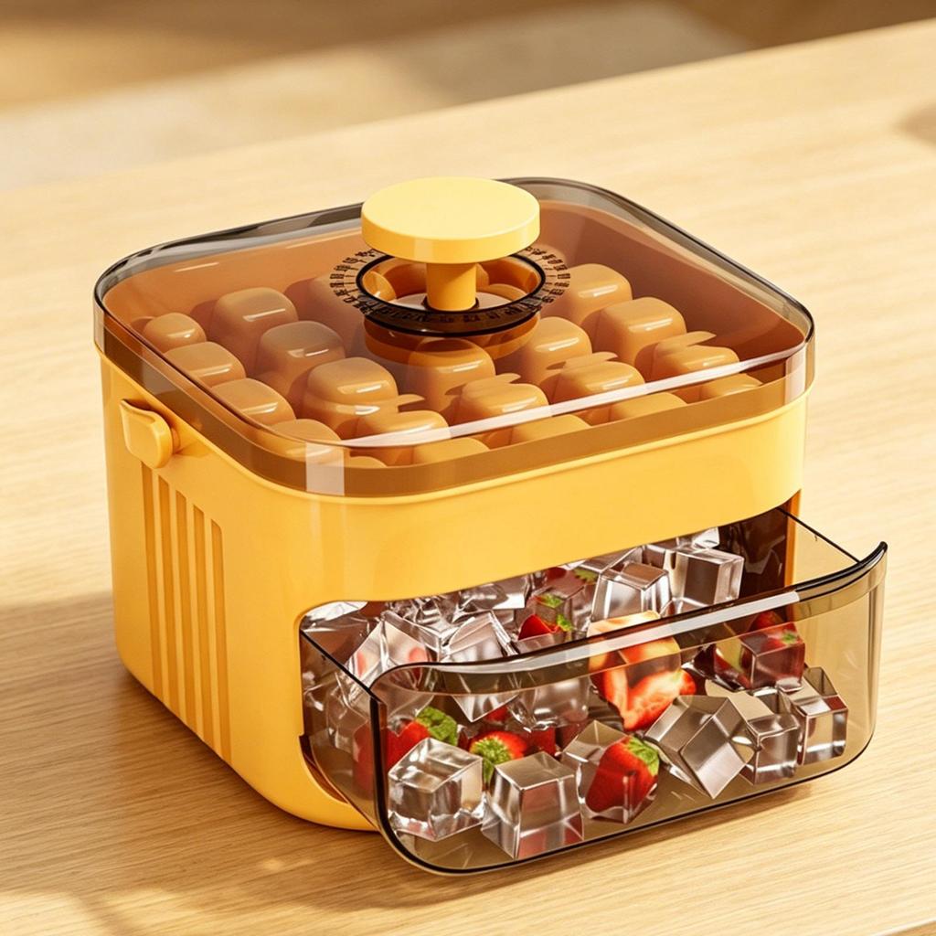 50 Cavity Double Layer Ice Cube Tray with Lid and Bin, Pull-Out Ice Drawer For Refrigerator Household Ice Storage Ice Box