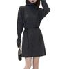 2025 Korean Style Autumn High-neck Knit Dress with Belted Waist for Women