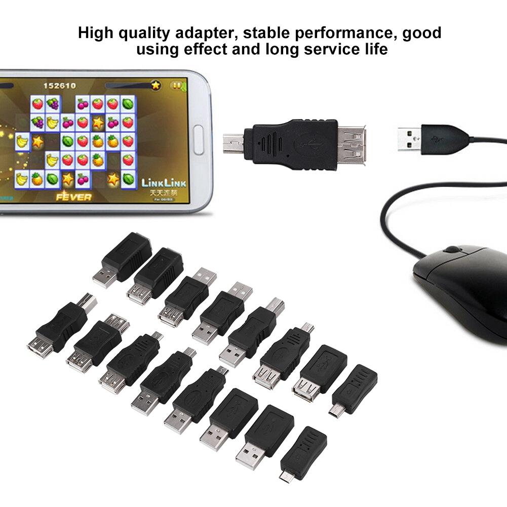 16PCS Multipurpose USB2.0 Adapter Converter USB Male To Female Micro USB