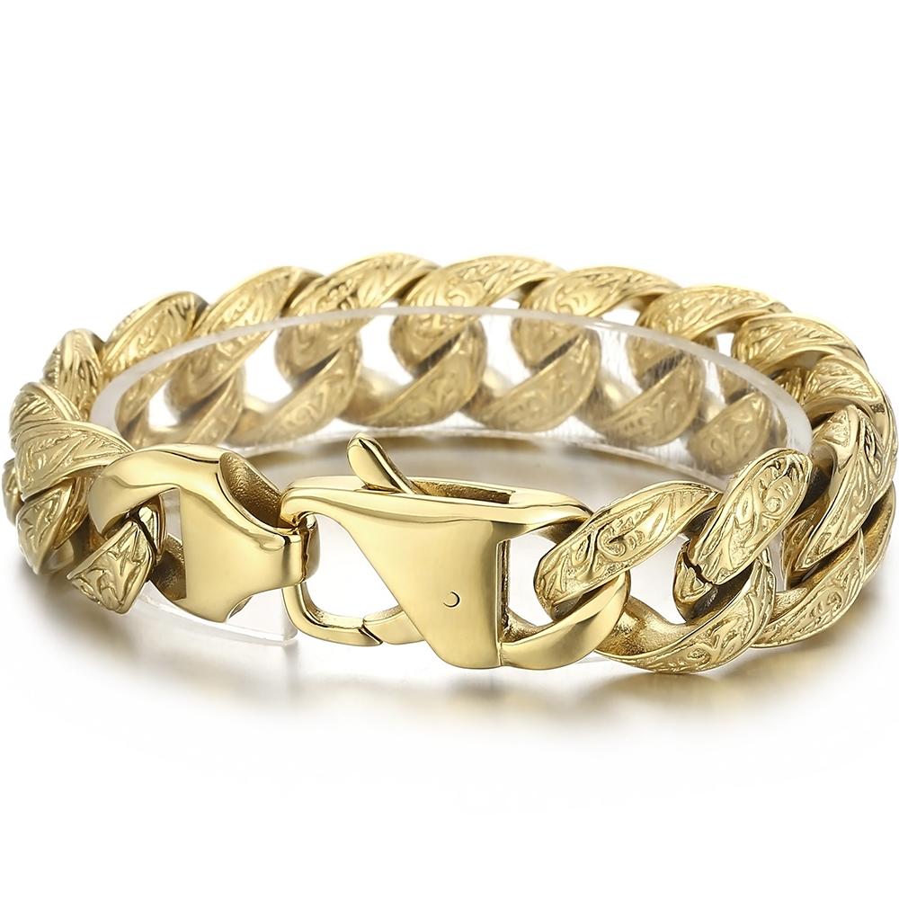 Vintage Black Gold Color Cuban Link Chain Bracelet for Men Solid Stainless Steel Men's Bracelets Birthday Gifts for Dad Husband Him