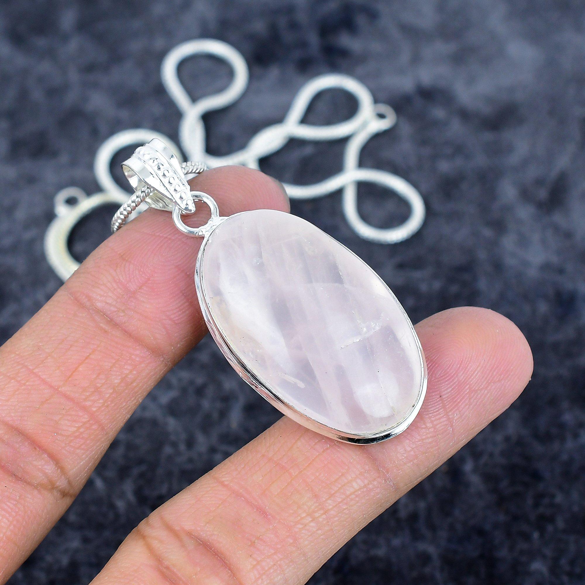 

Rose Quartz Gemstone Handmade 925 Sterling Silver Jewelry Pendant 2.01 M-2965