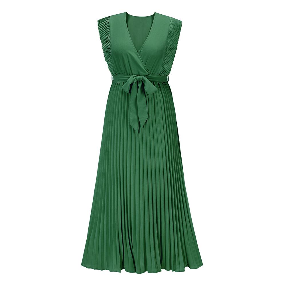 Strand Schlank Sexy Rüschenärmel Chiffon Plissee Einfarbig Kleider