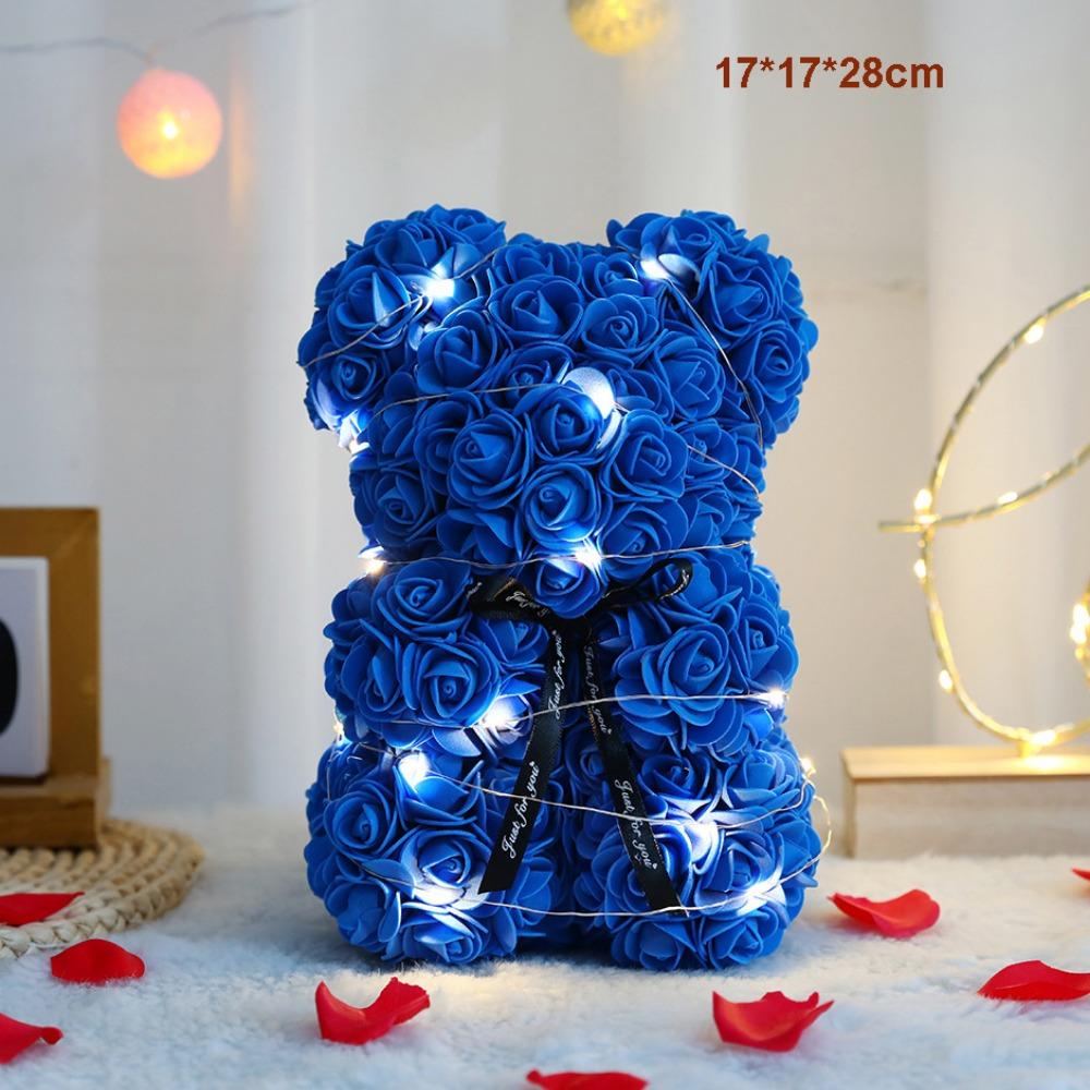 Multicolors Artificial Flower with/without LED Strip Girlfriend Birthday Gift Eternal Rose Bear 15*15*22cm