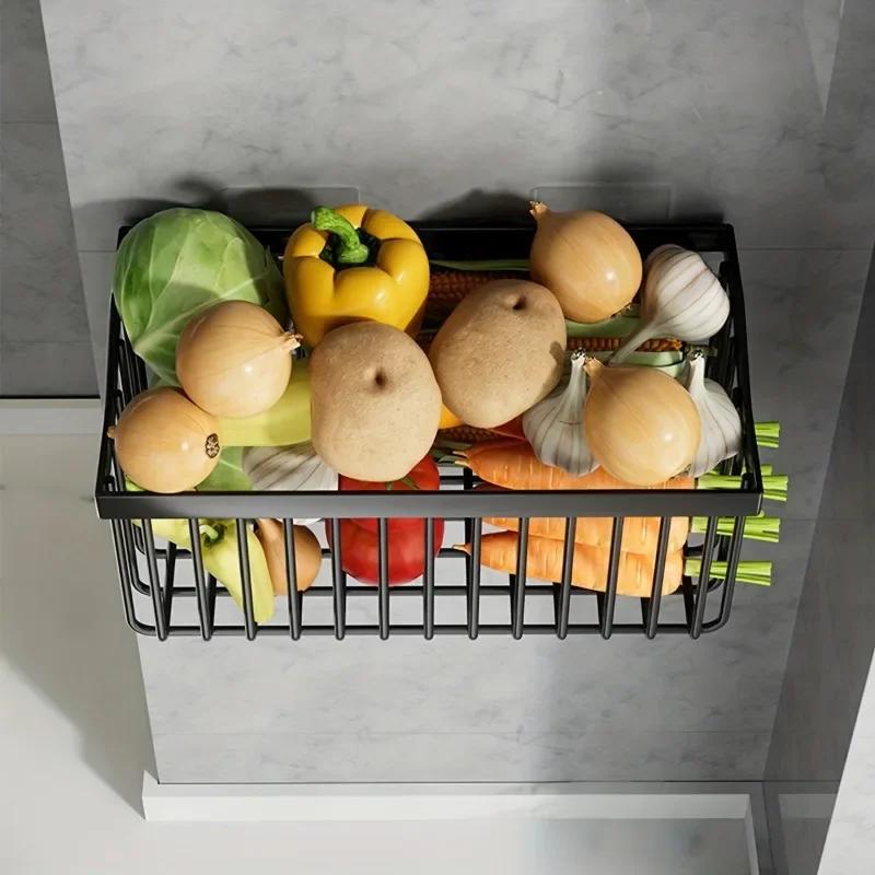 Multi Functional Wall Mounted Fruit and Vegetable Basket No Need for Punching Holes Kitchen Storage Rack Drainage Storage Rack