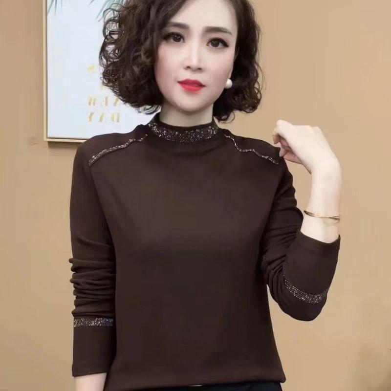 Women's Double-Sided Fleece Long-Sleeve Semi-Turtleneck Top - Stylish and Warm for Autumn/Winter