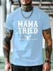 "Mama Tried" Graphic Tee - Casual Green Short Sleeve Crewneck T-shirt with Bull Skull Design