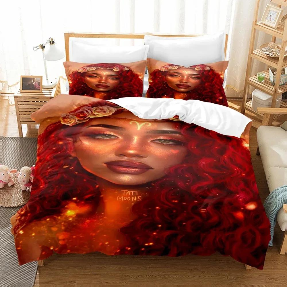 African Duvet Cover Set King Queen Size Modern Stylish Black Woman with Garland Decorative Polyester Bedding Set for Girls Women