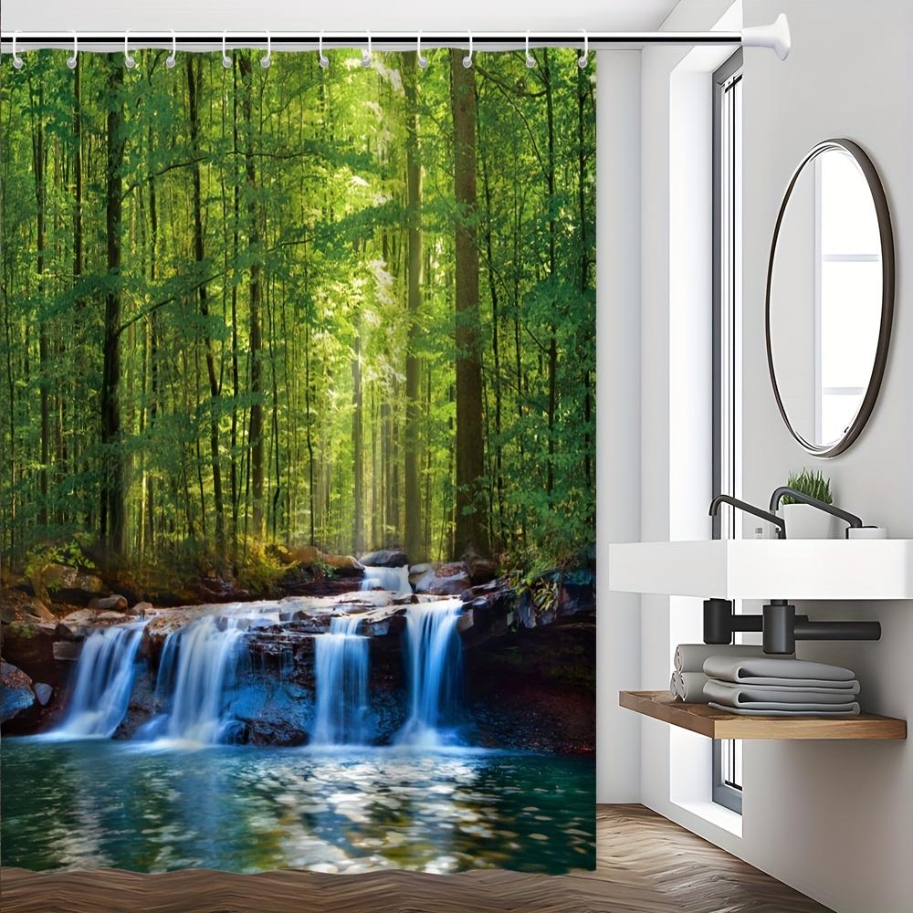 Enchanting Forest Shower Curtain -Serene Waterfall & Lush Greenery Theme for Bathroom Decor,Adds Nature's Tranquility and Beauty