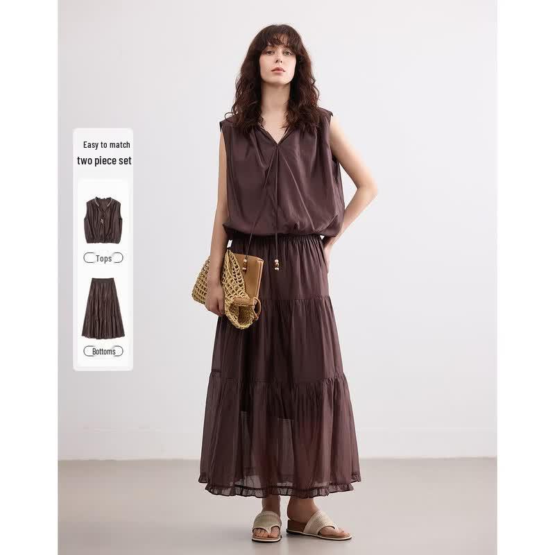 Demana Lyocell Sleeveless Retro Vacation Two-Piece Set XL
