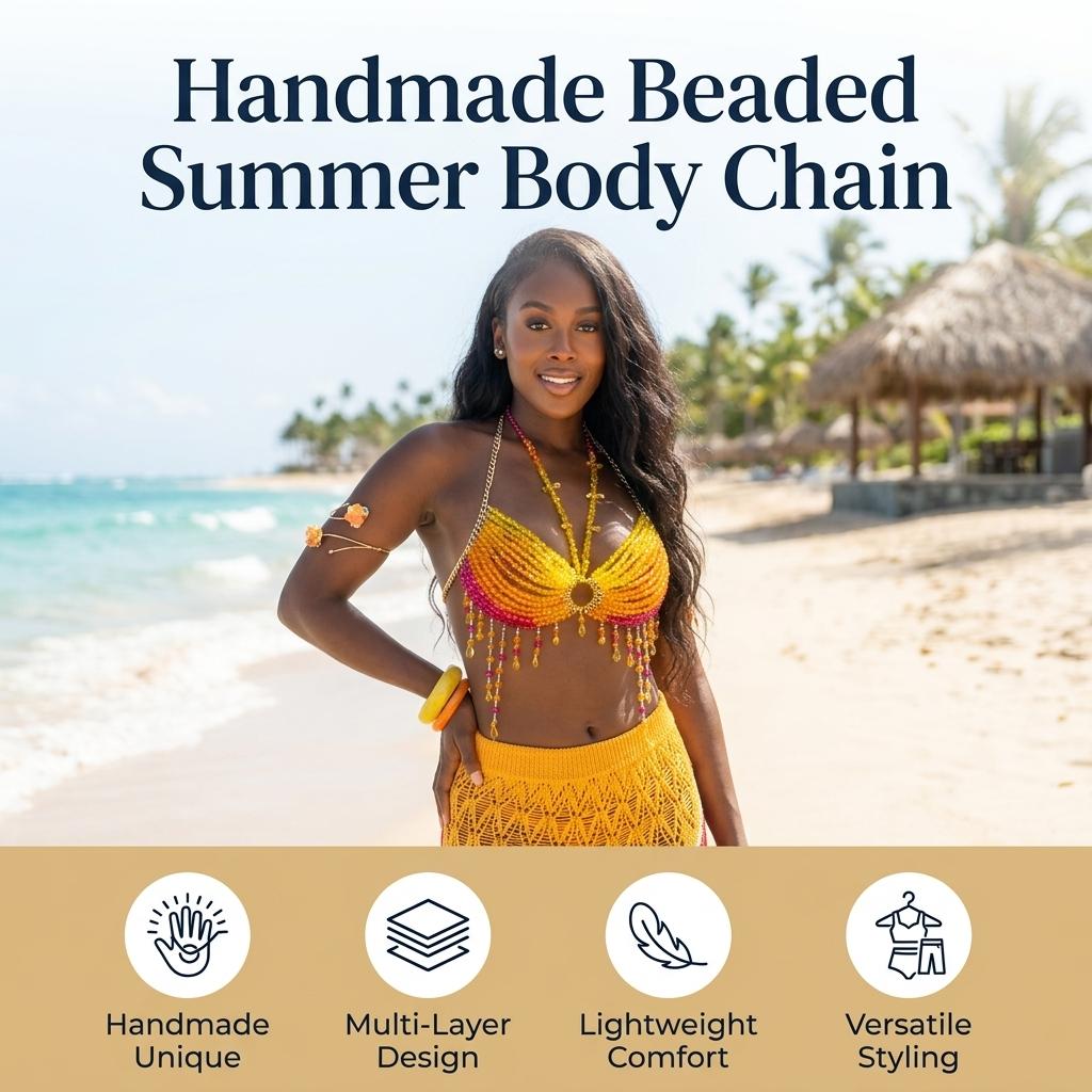 Beaded Body Chain For Women Multi Layer Alloy Jewelry With Glass Beads Summer Beach Accessory