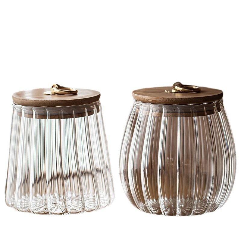 High Borosilicate Glass Tea and Candy Storage Jar with Bamboo Sealed Lid and Copper Ring