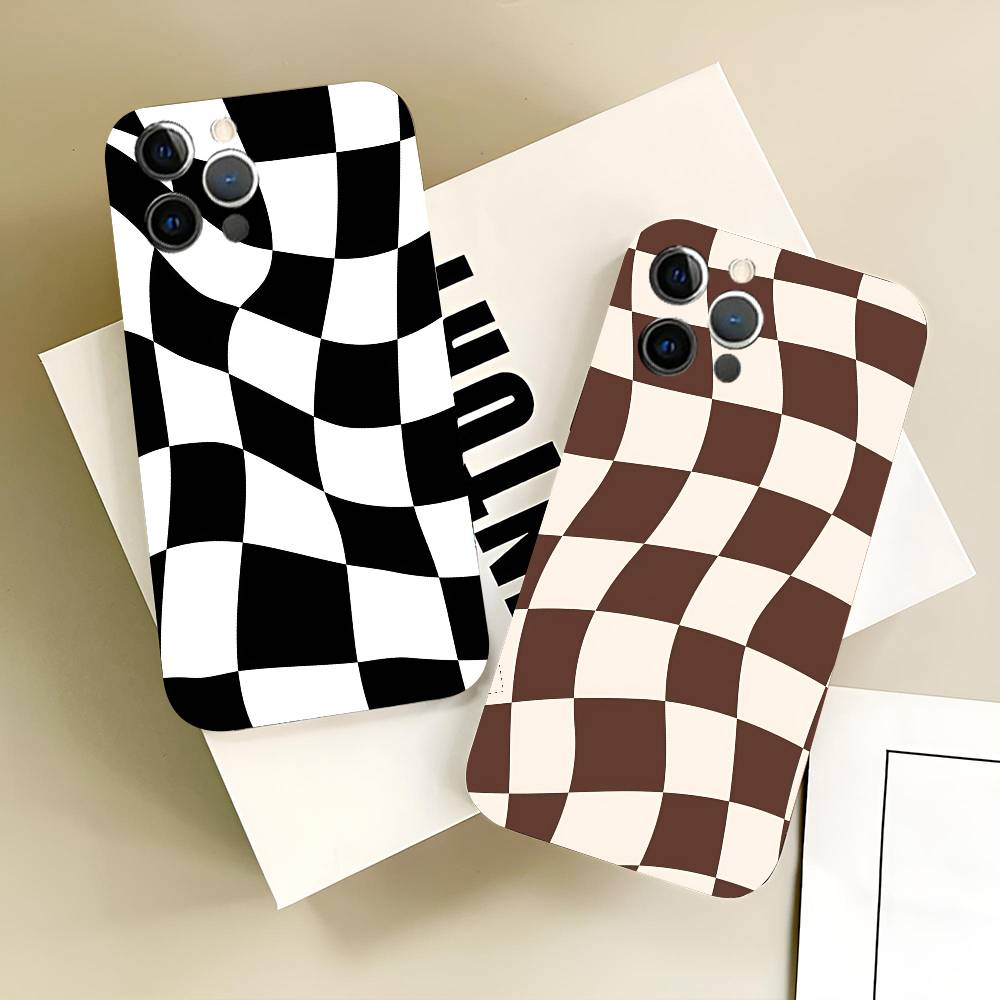 Checkerboard Phone Case Black Silicone Soft Shell For IPhone 17 16 15 14 13 12 11 Air Pro Max Plus Hot Sale