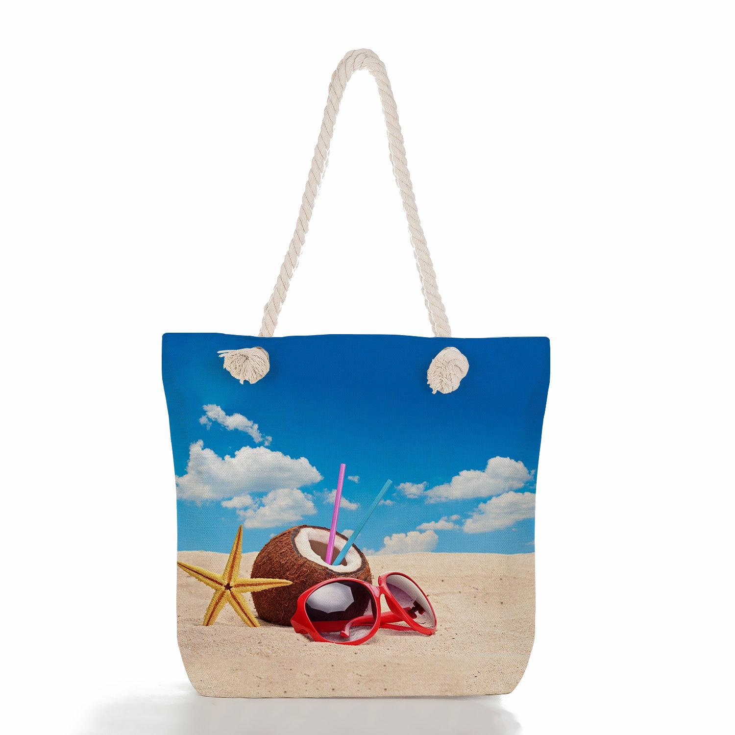 

Multifunctional Beach shells Printed Thick Rope Shoulder Beach Bag Casual large capacity handbag 7607