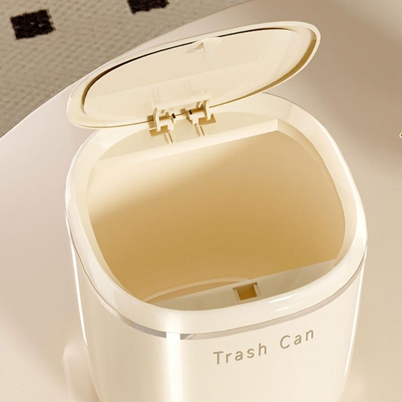 Mini Cream Flips Lid Trash Can Durable Plastic For Desk Organization In Dorm And Office With Space Saving