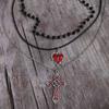Gothic Vintage Heart Pearl Cross Pendant Necklace With Alloy Chain For Women