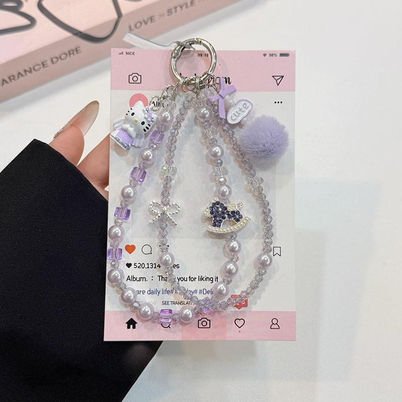 Light Luxury Temperament Purple Hairball Trojan Horse Beaded Mobile Phone Pendant Sweet and Cute Exquisite Kitty Cat Pendant Pendant