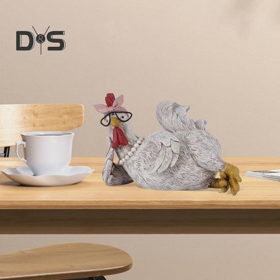 Buongiorno Pollo Figurina Resina Seduta Sdraiata Gallina Statua Scultura Casa Ufficio Scrivania Libreria Decorazione Ornamento Festival Regalo