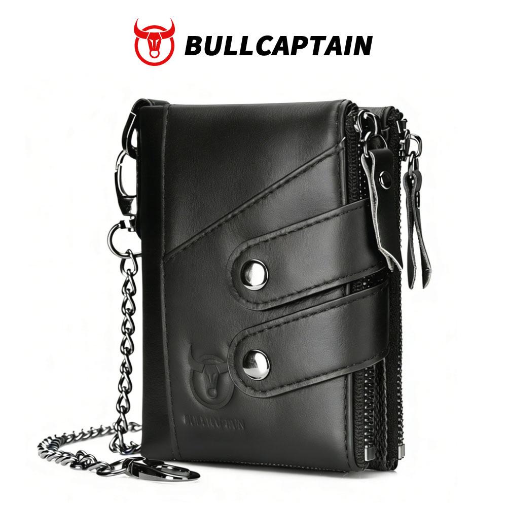 Винтажный мужской кошелек-трифолд на молнии Cow Captain с RFID-защитой - Натуральная кожа и лицевой слой коровьей кожи