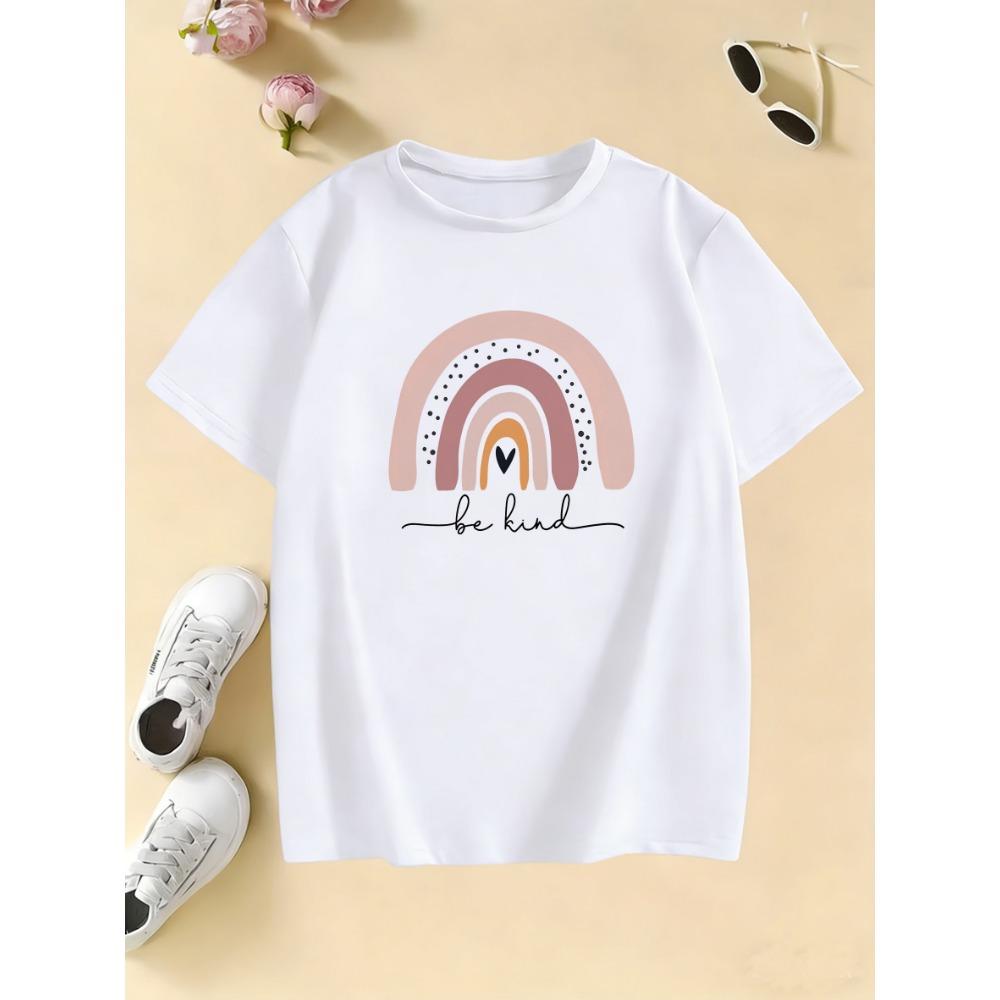 Funny Rainbow Cartoon Print Stylish Design T Shirts Kids Children's T-shirt Boys Girls Summer Spring Casual Top Tee