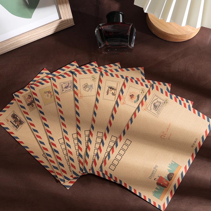 Kraft Paper Retro European Style Airmail Envelope & Stationery Set with Postcards and Greeting Cards In White