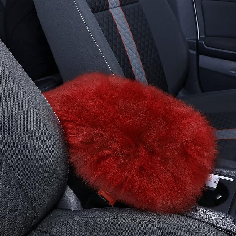 Frienda Furry Armrest Cover Auto Center Console Cover Car Soft Console Pad, Real Sheepskin Wool Soft Fluffy Auto Center Armrest Pad For Most Car
