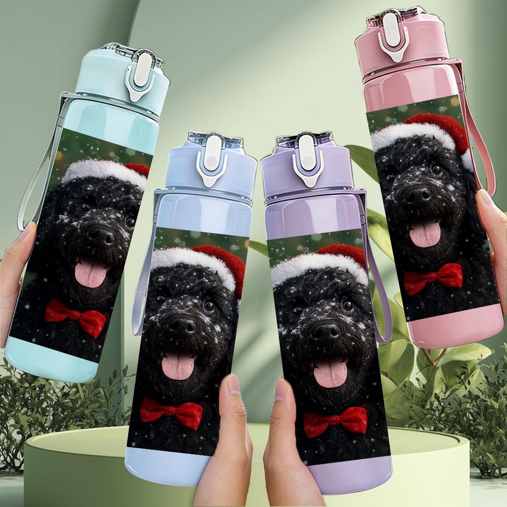 1PC Santa Claus Dog 750ml Color Plastic Sports Water Bottle Leakproof Flip Straw Lid Suitable for Sports Office Home Use