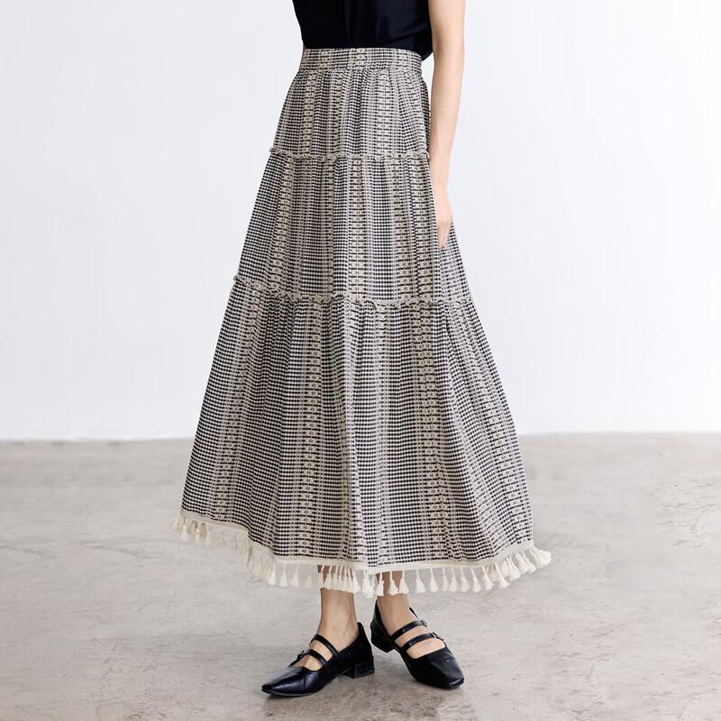 Yinman Retro Elastic Waist Lace Trim A-Line Skirt S