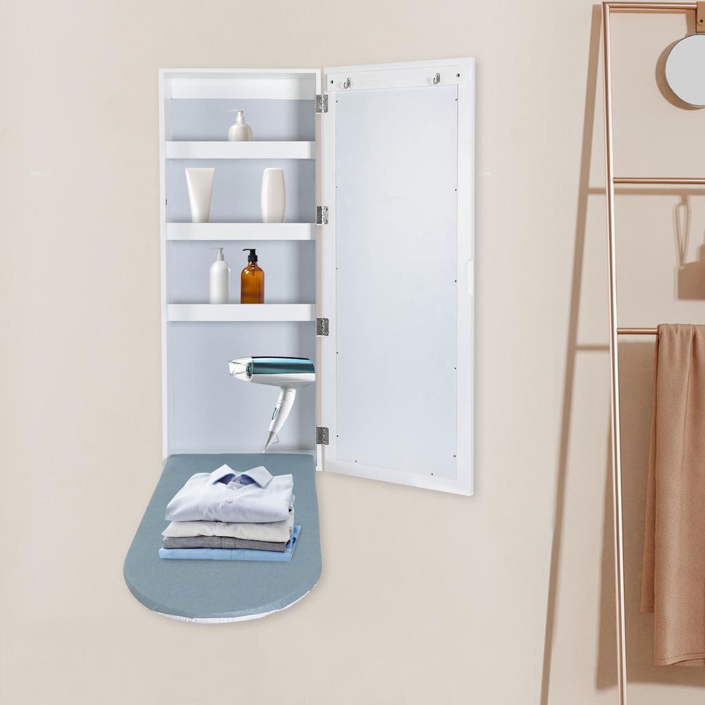Wandmontiertes Bügelbrettschrank mit Stauraum & Spiegel - Modernes faltbares Bügelbrett für Haus & Wohnung - 15,2 kg Tragfähigkeit