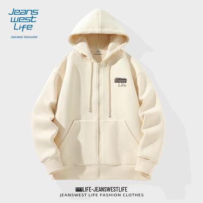JEANSWEST LIFE Herren Kapuzenpullover mit Buchstabenprint und Reißverschluss