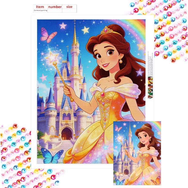 Disney themed diamond painting kit Belle Castle magic handmade diy beginners craft lovers home decoration Round 20x30cm