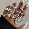 10Pcs/Set Fashion Metal Lava Lines Star Rings Set For Women Exaggerated Gold Color Geometric Smooth Chunky Ring Jewelry