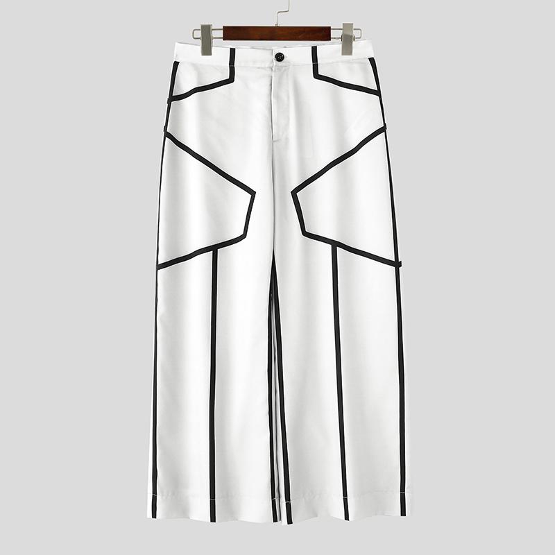 INCERUN Men Zip-up Waist Trousers Casual Line Stitching Thin Long Pants