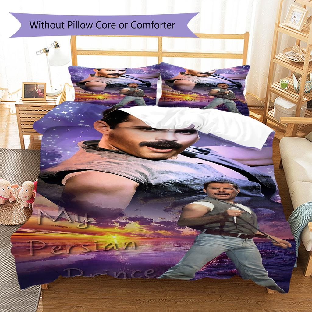 Queen Freddie Mercury Muster Bettwäsche, Steppbett Set Bettbezug Kissenbezug Zuhause Geburtstagsgeschenk (1 Bettbezug + 2 Kissenbezüge, ohne Füllung)