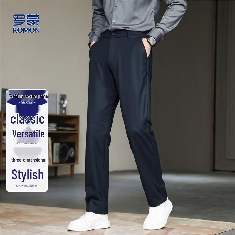 Luomeng Men s Business Casual Straight-Fit Pants 30