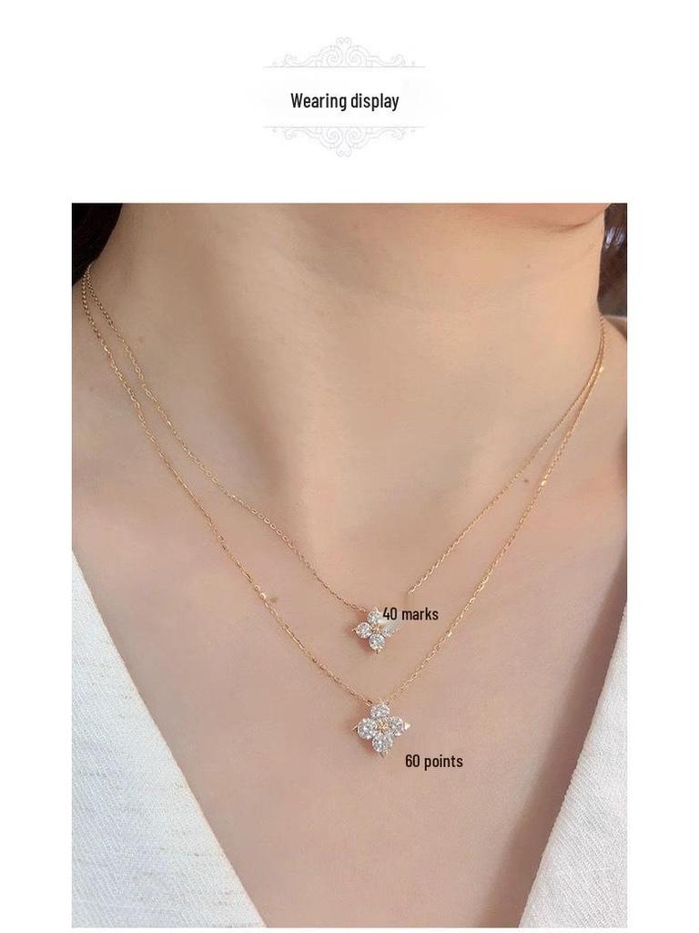 Sterling Silver Four-Leaf Clover Necklace - Luxury Super Flash Design with Four-Petal Flower Pendant