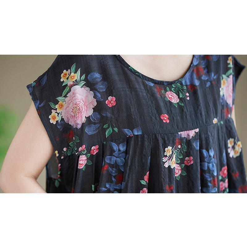 DIMANAF New 2026 Summer Beach Women Plus Size Cotton Vintage Lady Loose Oversize Long Dress Floral Print