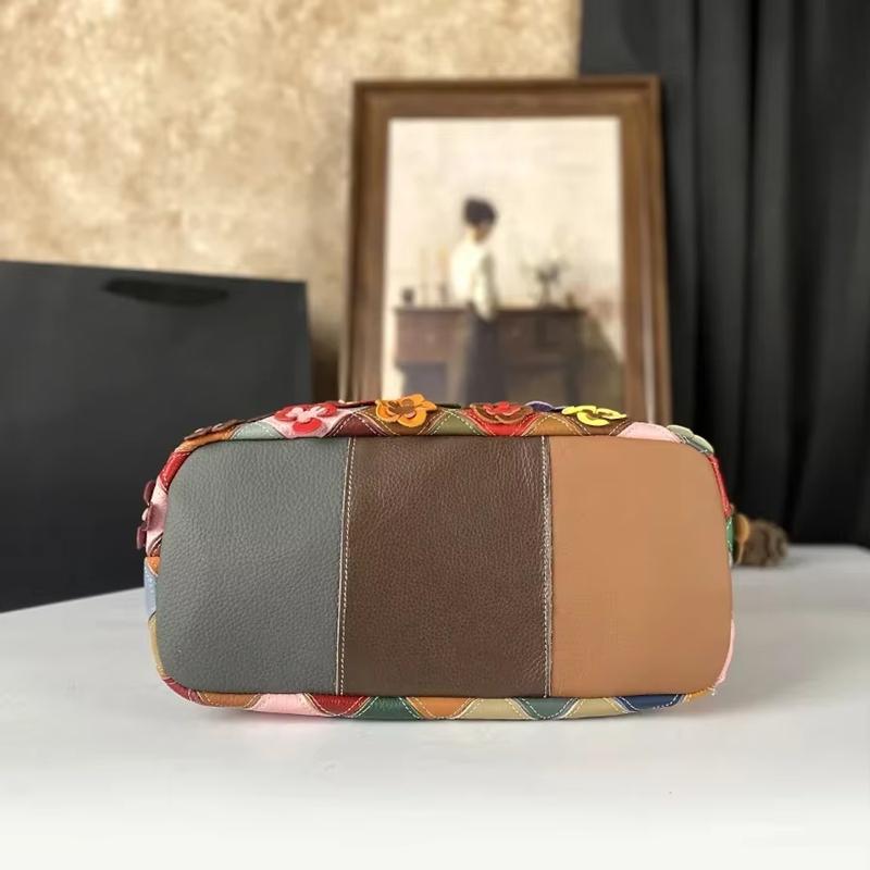 Genuine Leather Handmade Splicing Flower Women'S Crossbody Bag Random Color Scheme Cowhide Shell Bag Contrast Color Handbag