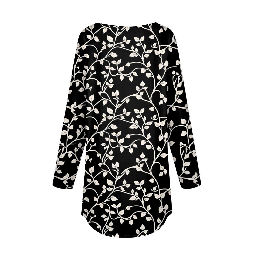 Women's  Loose Casual Flower Printed Round Neck Long Sleeved T Shirt Top Pullover Long Sleeved Sweatshirt