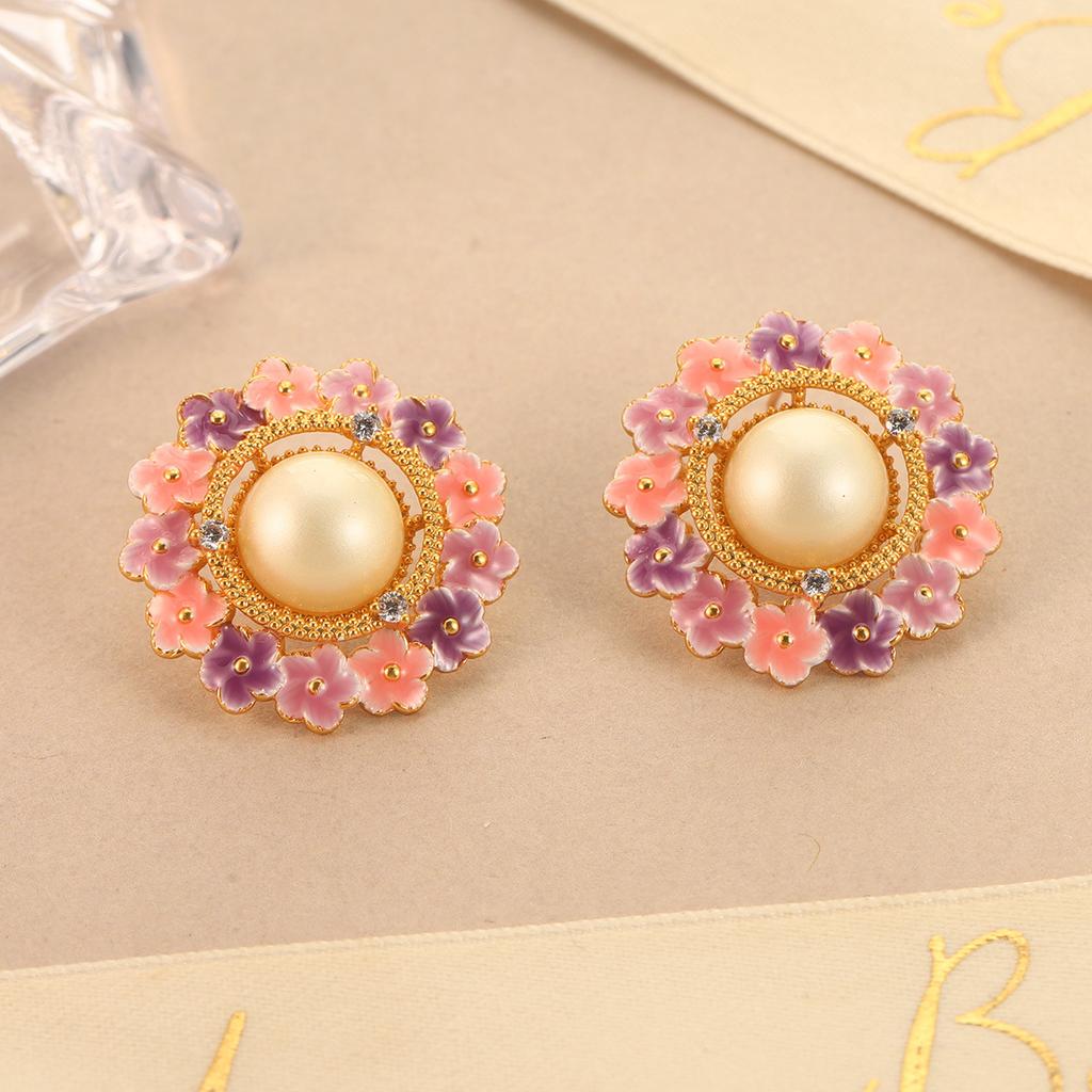 Naturalne Perłowe Kwiatowe Emaliowane Akcesoria Mori Słodki Nowy Design Kolczyki
