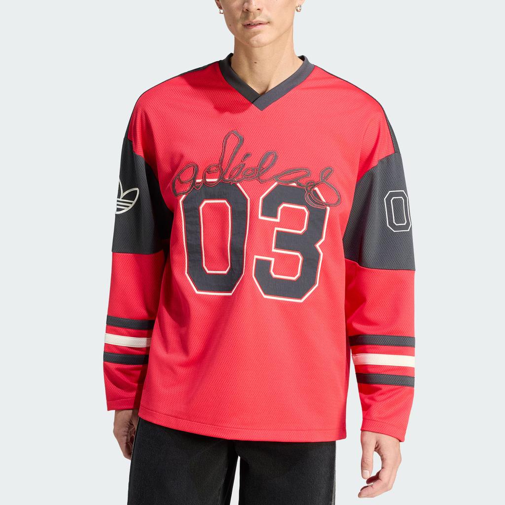 Adidas Originals Hockey Long V-Neck Sports Comfortable Casual Loose Long Sleeve T-Shirt Men Tops KU9187