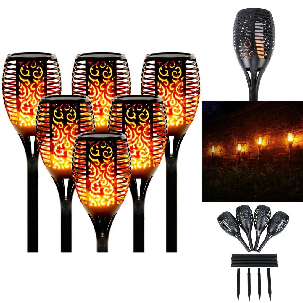 Elegant Solar Flame Torch Light With 12 Led Amber Glow Perfect For Outdoor Garden Decor