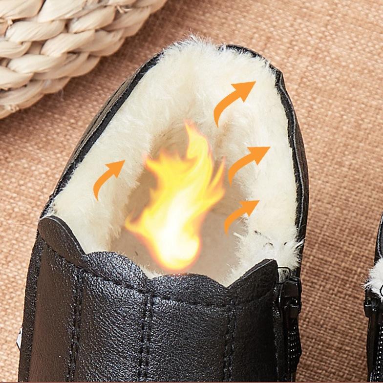 Damen Winter Baumwolle Kurze Stiefel für mittleres Alter Ältere, Weiche Sohle Fleece Gefüttert Warm Flach Baumwollleder Schuhe