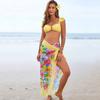 Women Two Piece Bikini Set with Ruched Top and High Waist Bottom with Sheer Floral Sarong Wrap Cover Up