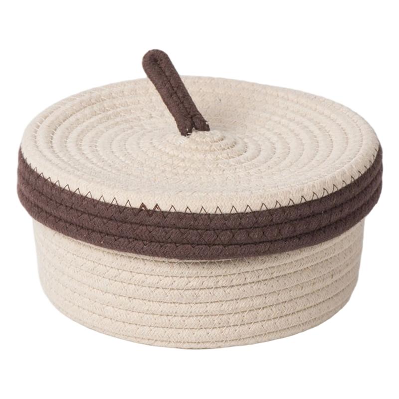 Multipurpose Cotton Woven Storage Box With Lid Sundries Organizer Storage Container For Living Room Office Supplies