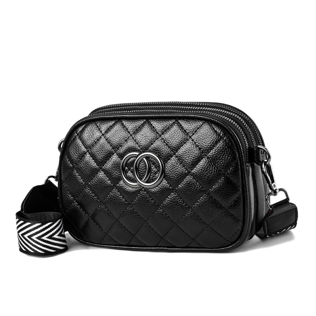 [Women's Bag] Oblique Span Bag Women's Bag, Xiaoxiangfeng Fashion Women's Shoulder Bag Three-layer Practical Soft Leather Rhombus