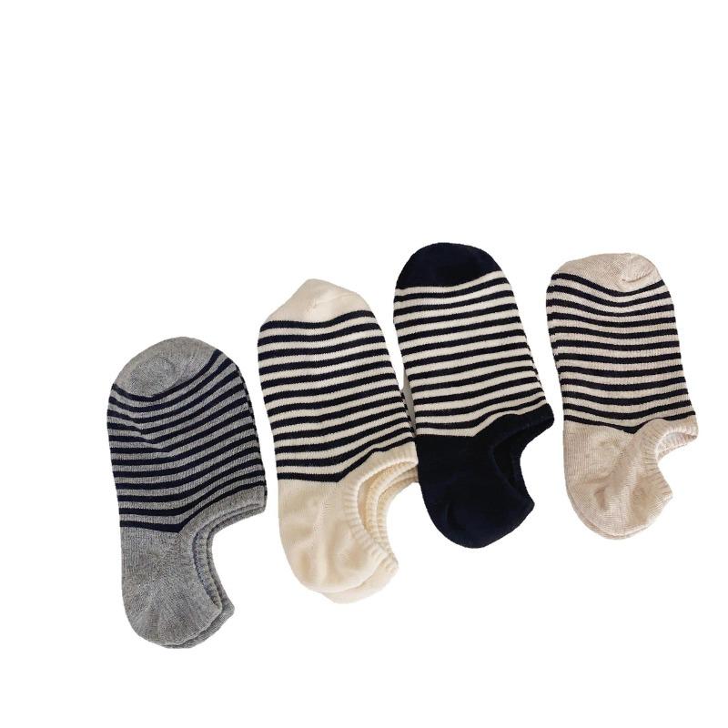 Striped Shallow-mouthed Boat Socks ~ Simple Color-blocking, No-heel, Women's Summer Thin Breathable Pure Cotton Short Socks