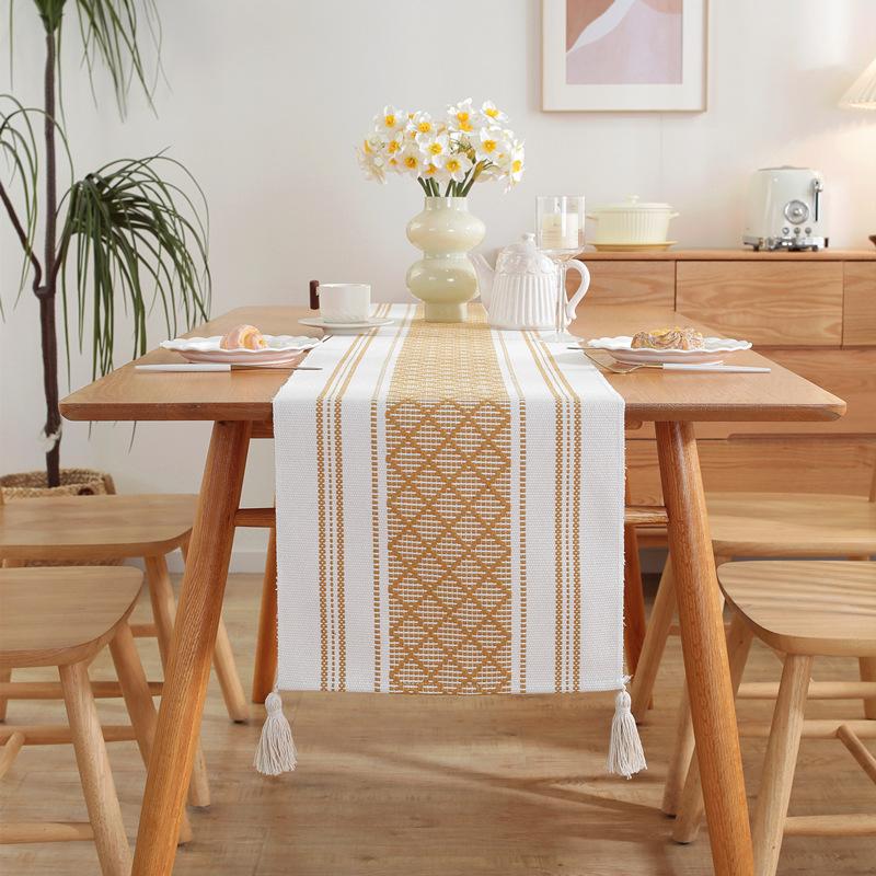 Modern Minimalist Japanese Cotton Woven Jacquard Table Runner Couch Cover Bed Throw