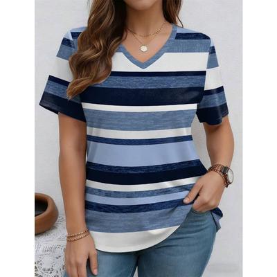 Women's Plus Size T-shirt Summer Bohemian 3D Print V-neck Short Sleeved Loose Casual Vacation Daily Top