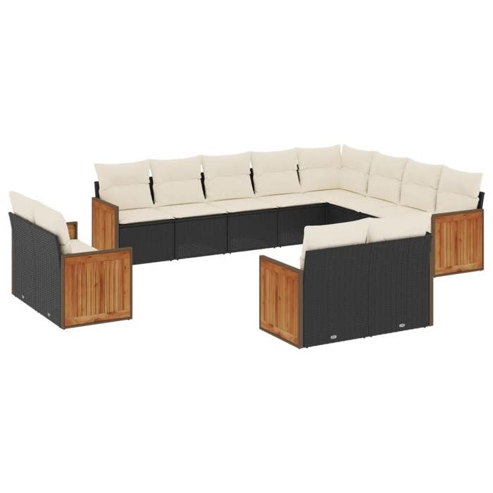 VidaXL Salon de Jardin avec Coussins 12 pcs, Canapés de Terrasse, Ensemble de Meubles de Patio, Mobilier d'Extérieur, Noir 3224181