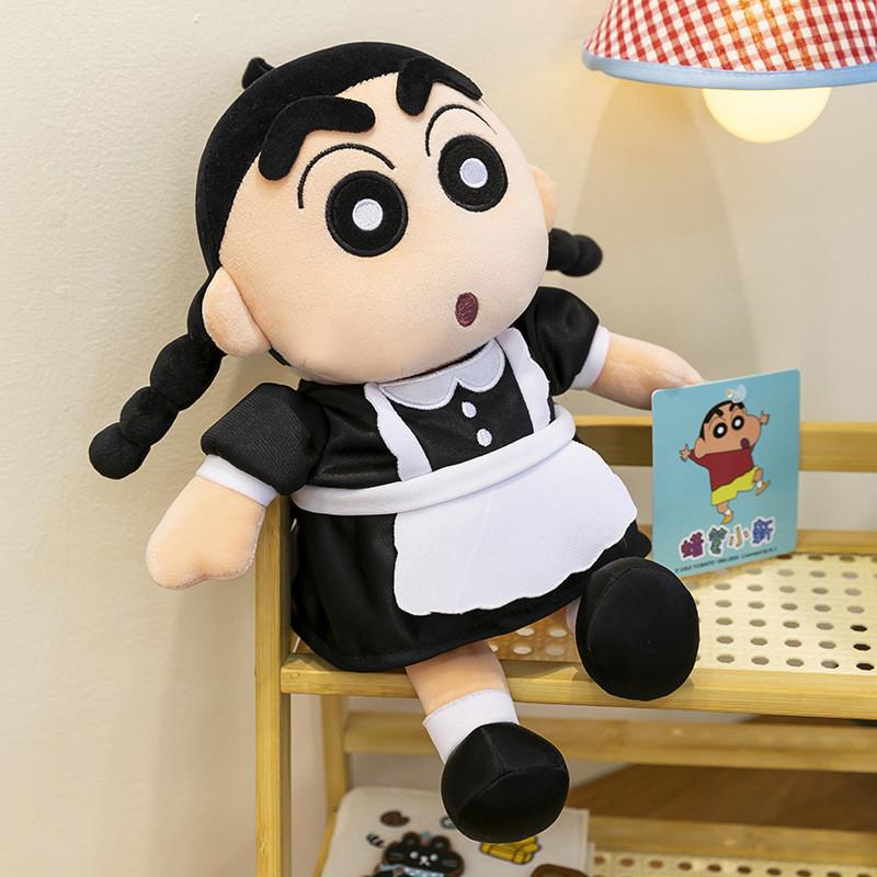 Chan Crayon Shin Maid Costume Plush Toy Double Braided Hairstyle Stuffed Doll